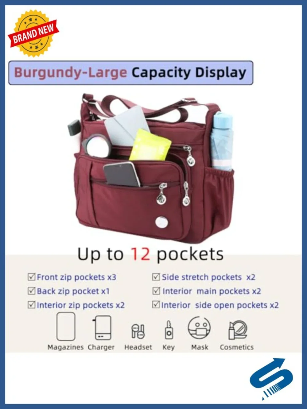Nylon Satchel Handbag with Multiple Pockets - Crossbody Tote